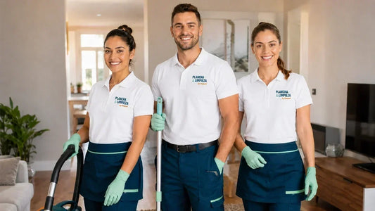 Equipo profesional de Plancha & Limpieza preparado para realizar un servicio de limpieza del hogar.